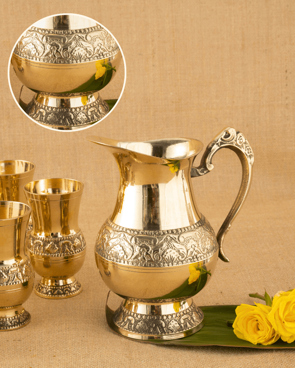 Authentic Brass Monarch Jug & Glass Set