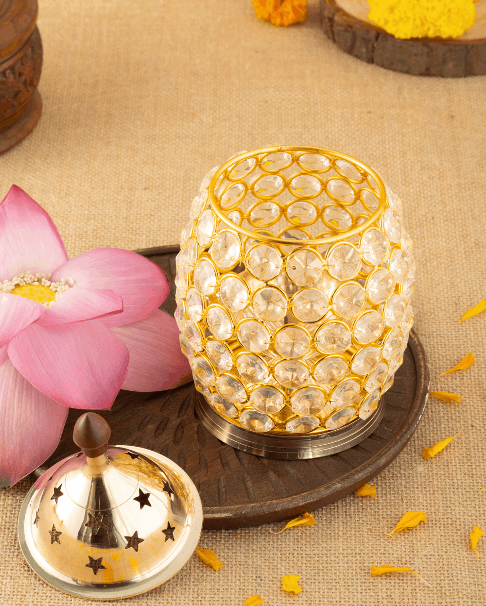 Authentic Brass Oval Crystal Akhand Diya