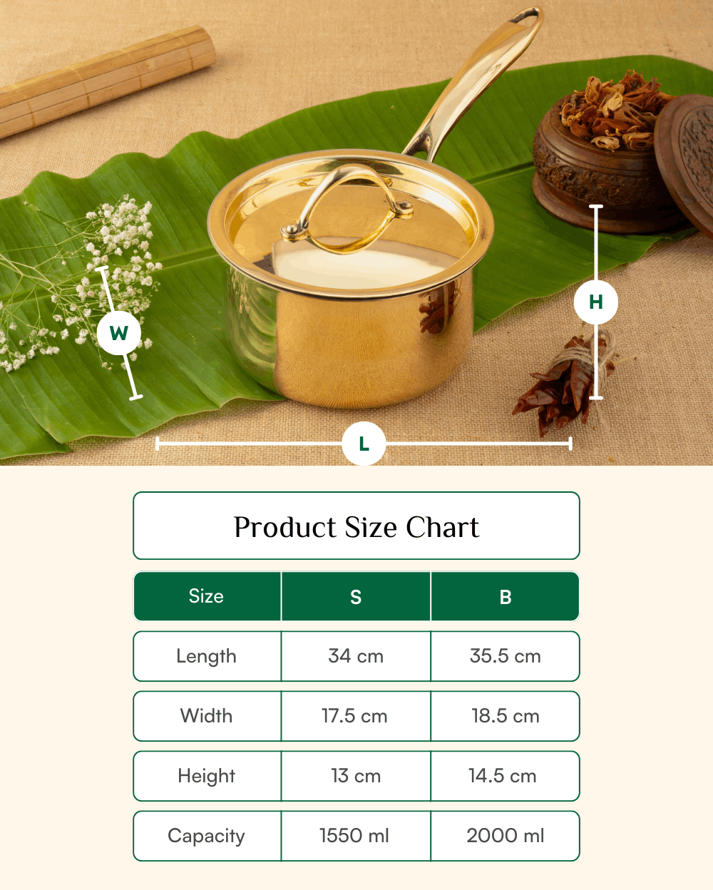 Premium Brass Robust Saucepan Tin Coated with Lid