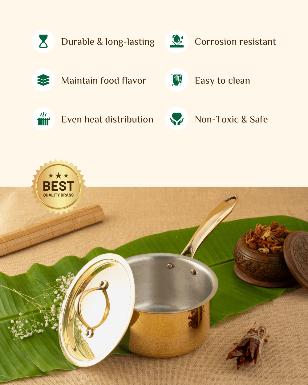 Benefits Of Brass Robust Saucepan Tin Coated with Lid