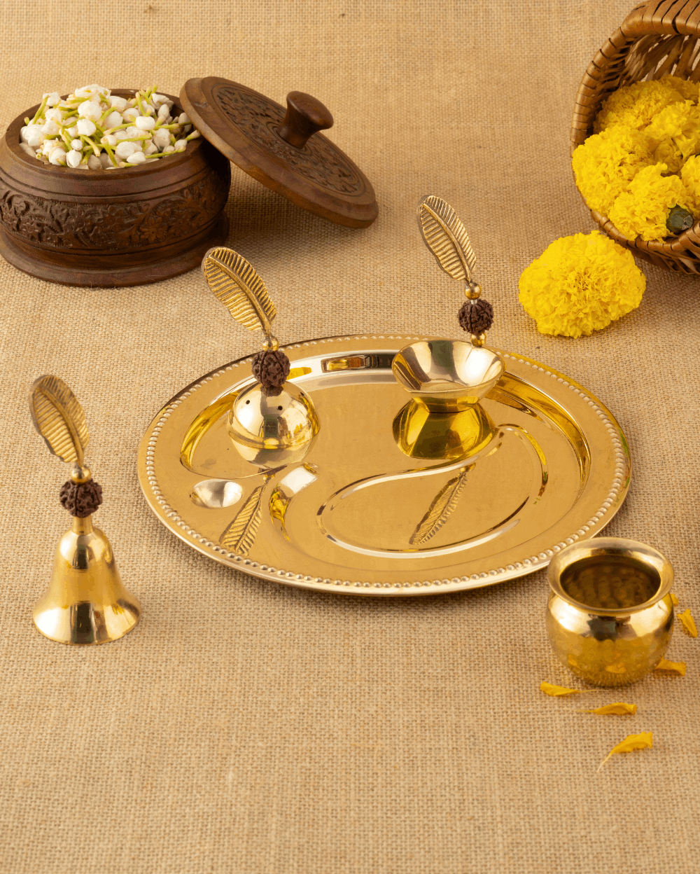 Authentic Brass Rudraksha Pooja Set
