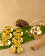 Brass Signature Cup Saucer Set Hammered with Kettle