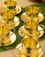 Classic Brass Signature Cup Saucer Set Hammered with Kettle