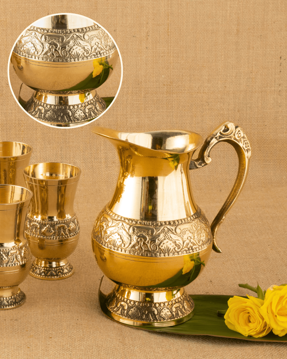 Pure Brass Monarch Jug & Glass Set