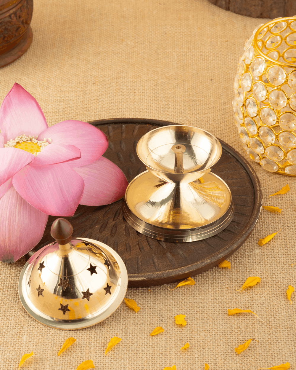 Pure Brass Oval Crystal Akhand Diya