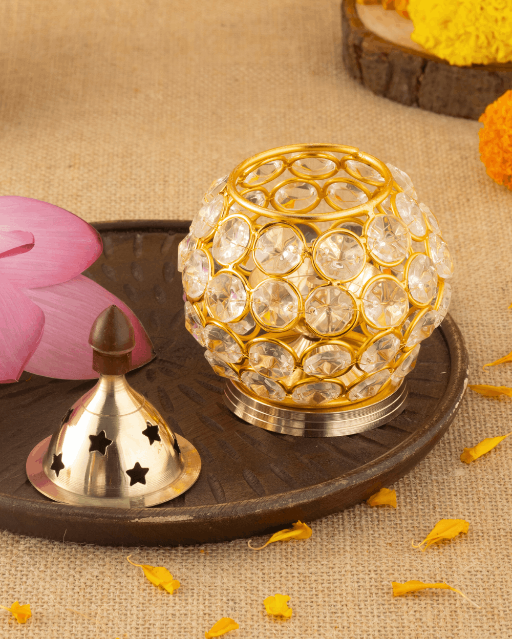 Royal Brass Oval Crystal Akhand Diya
