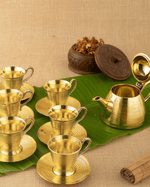 Pure Brass Premium Cup Saucer Set with Kettle