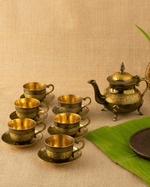 Brass Rajwadi Cup Saucer Set With Kettle
