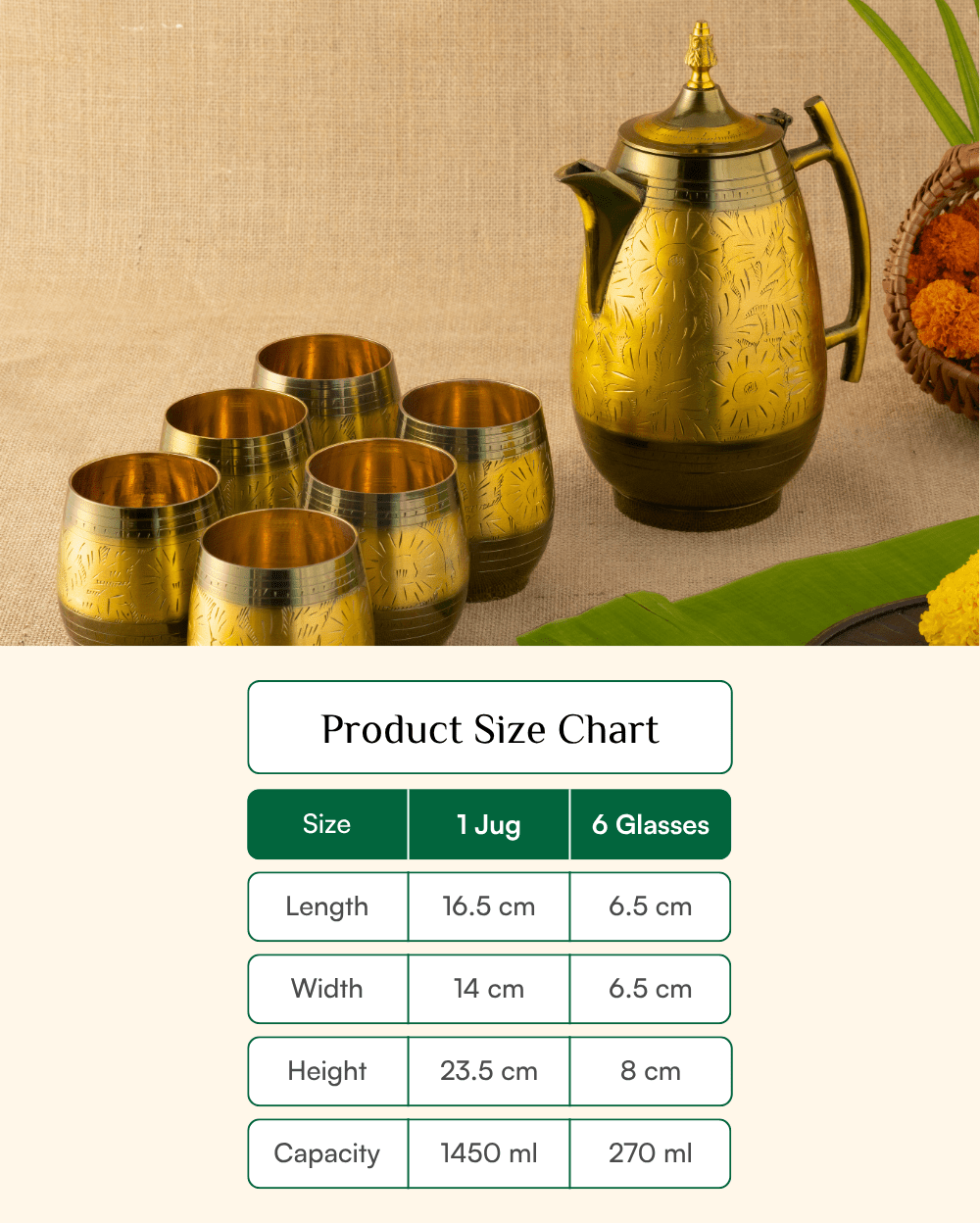 Premium Brass Rajwadi Jug & Glass Set