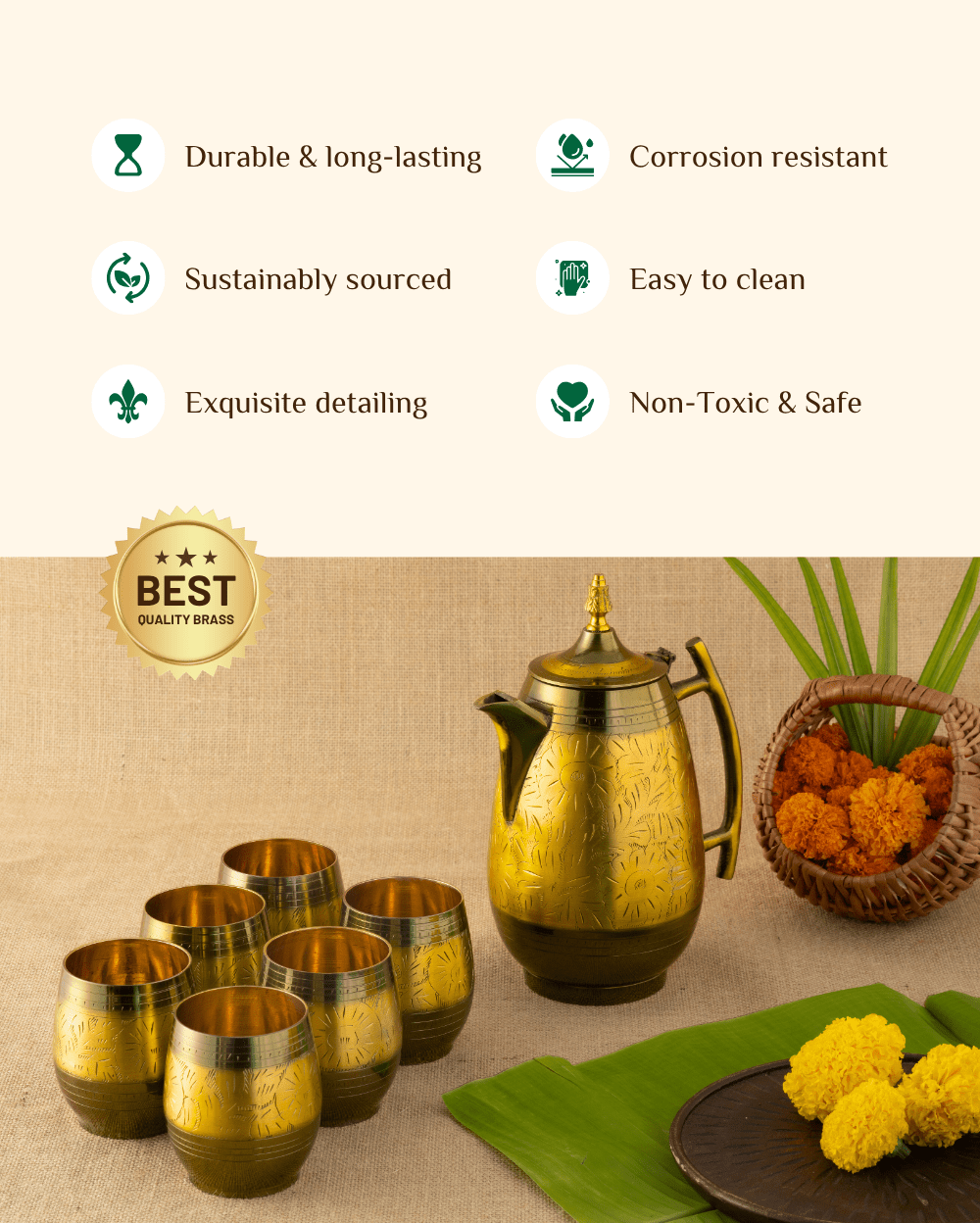 Benefits of Brass Rajwadi Jug & Glass Set