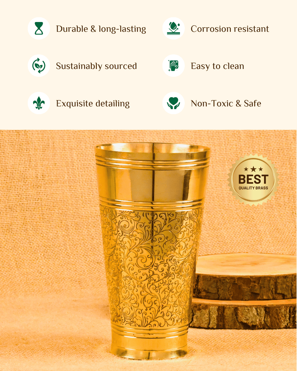 Benefits of Brass Robust Lassi Glass Engraved