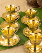 Pure Brass Royal Cup Saucer Set with Kettle