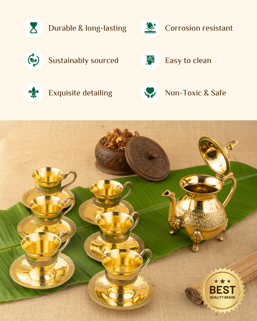 Benefits of Brass Royal Cup Saucer Set with Kettle