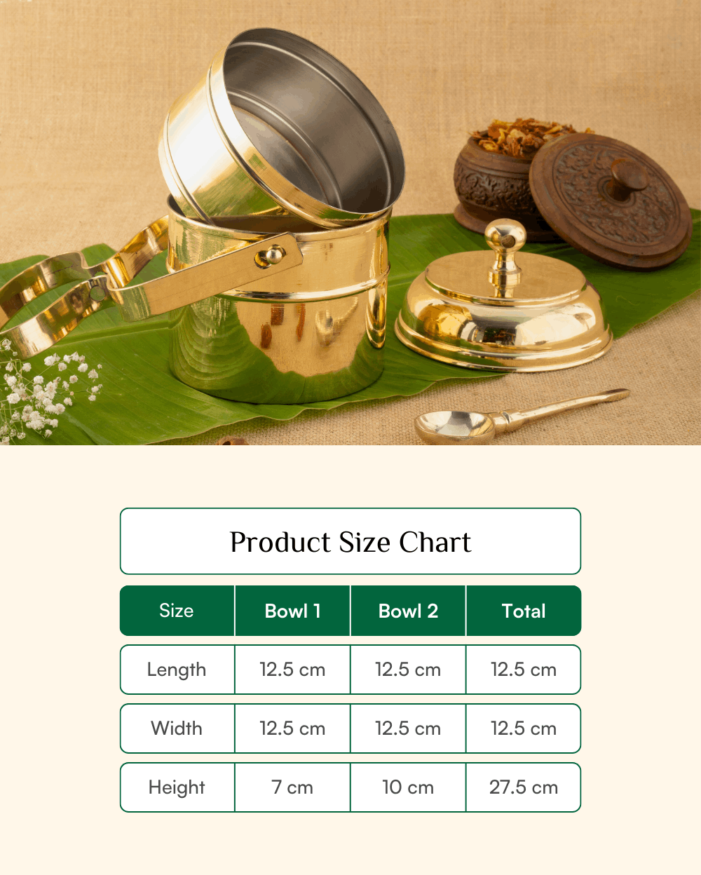 Premium Brass Sterling Tiffin with Spoon Tin Coated 
