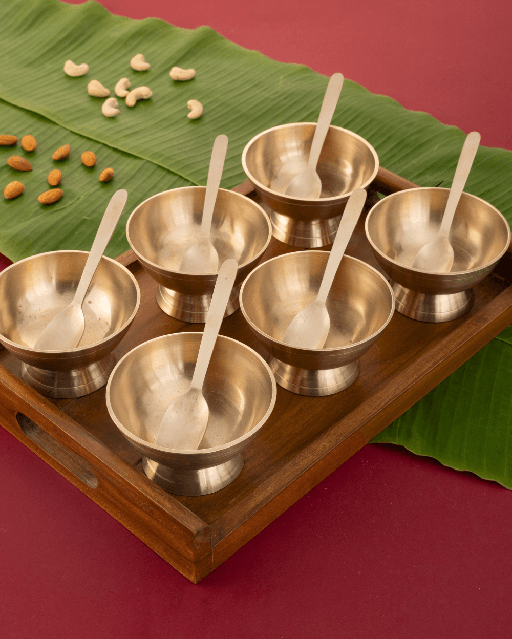 Bronze Supreme Ice Cream Set With Teak Wood Tray