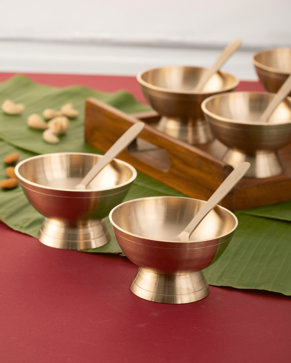 Bronze Supreme Ice Cream Set With Teak Wood Tray