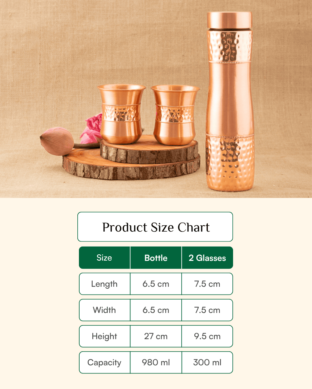 Real Copper Alpha Bottle with 2 Pcs Glass