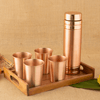 Copper Crest Glass 4 Pcs Set + Premium Bottle 980ml Ltr with Teakwood Tray