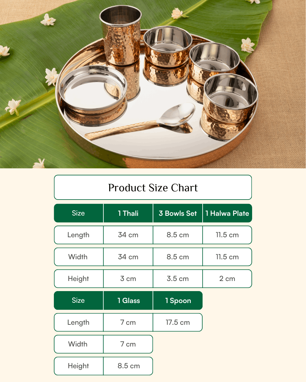Natural Copper Premium Thaliset (Steel Inside)