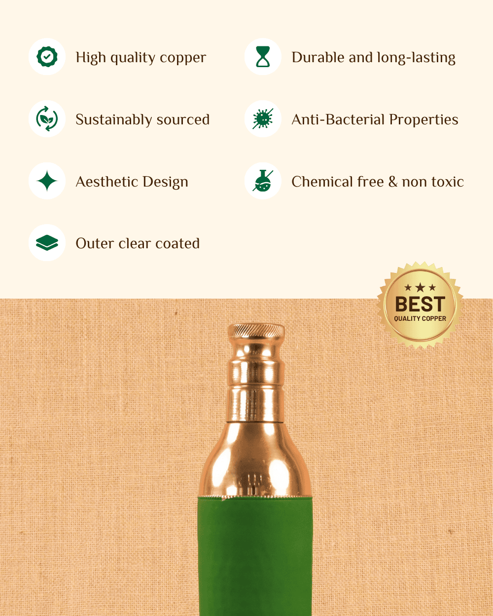 Benefits of Copper Signature Bottle Green Color Coated (980ml)