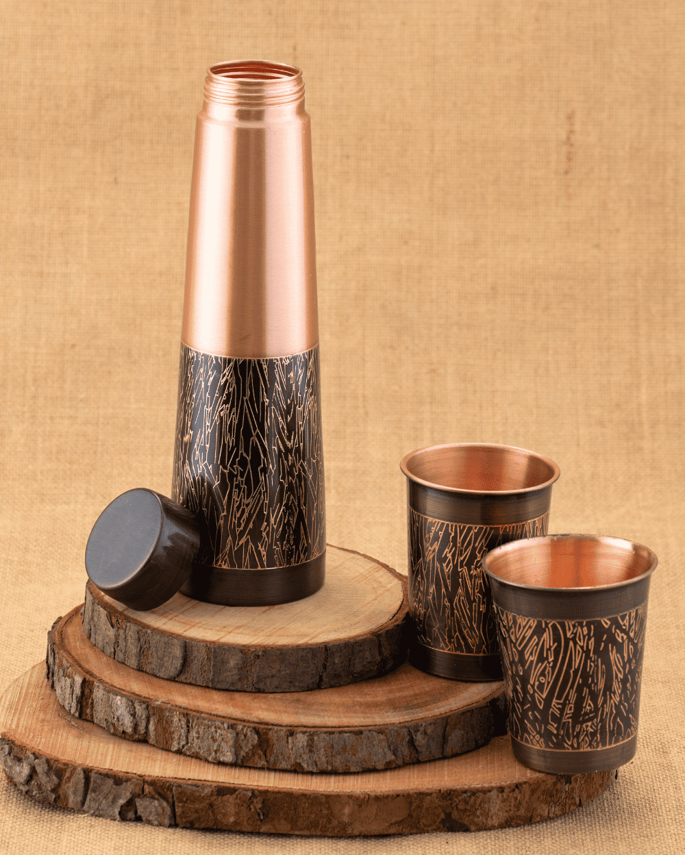 Authentic Copper Tower Bottle Engrawed with 2 Pcs Glass