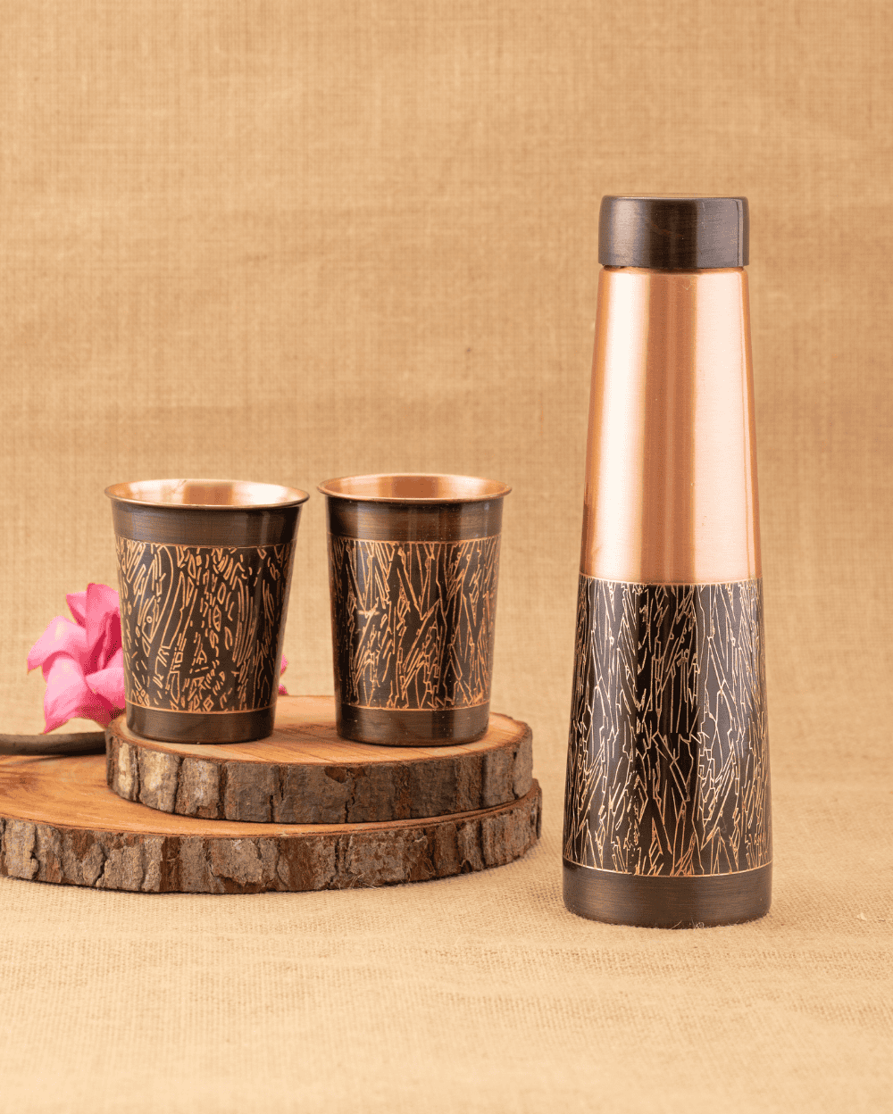 Copper Tower Bottle Engrawed with 2 Pcs Glass