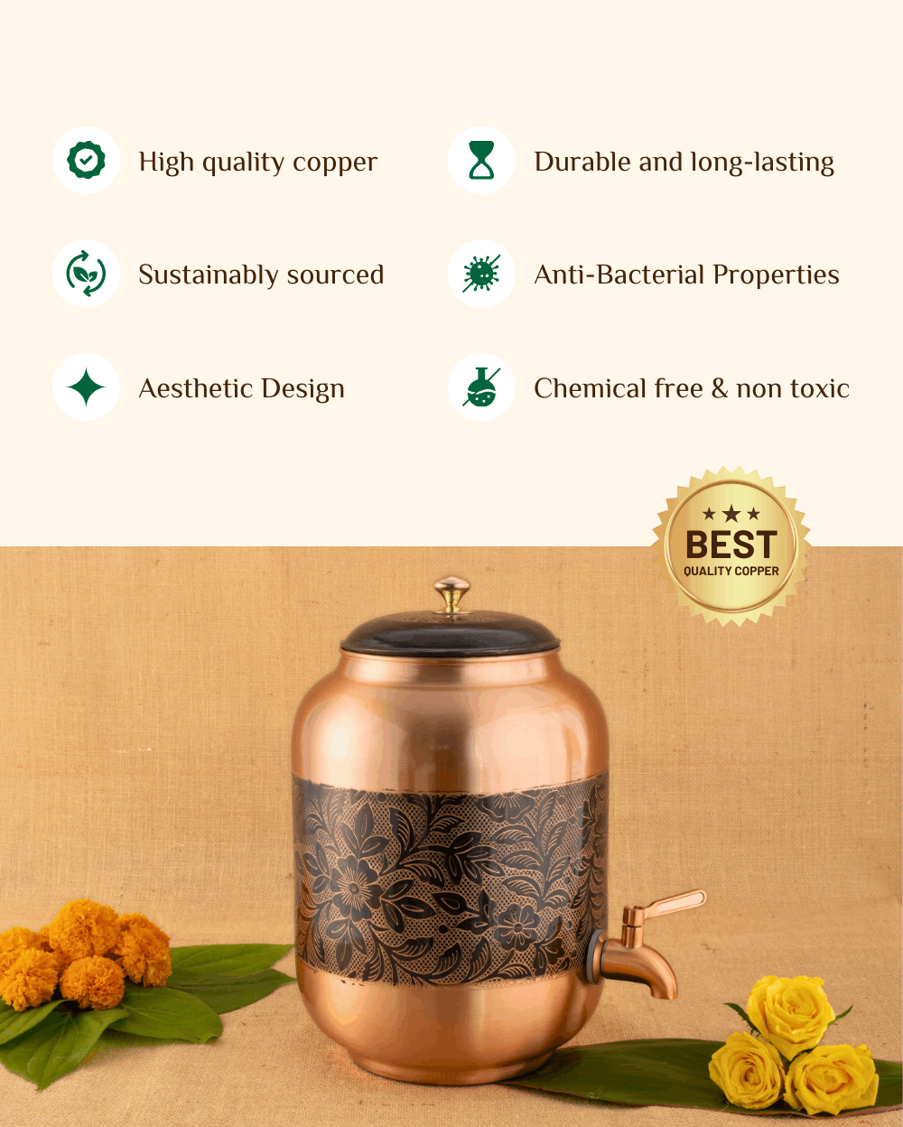 Benefits Of Copper Classic Matka Flower Engraved