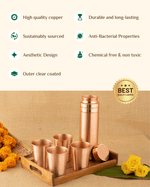 Benefits Of Copper Crest Glass 4 Pcs Set + Premium Bottle 980ml Ltr with Teakwood Tray