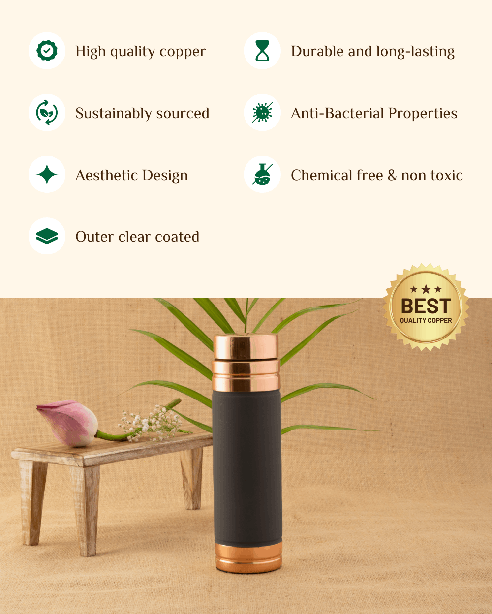 Benefits Of Copper Premium Bottle Grey Color Coated