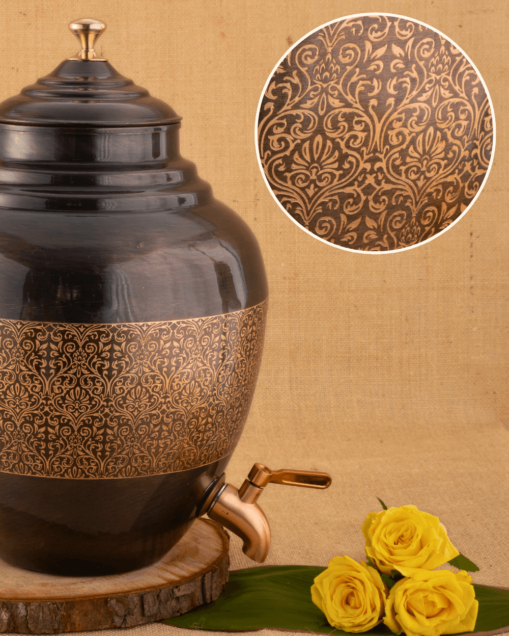 Copper Royal Matka/Waterpot Engraved 8L