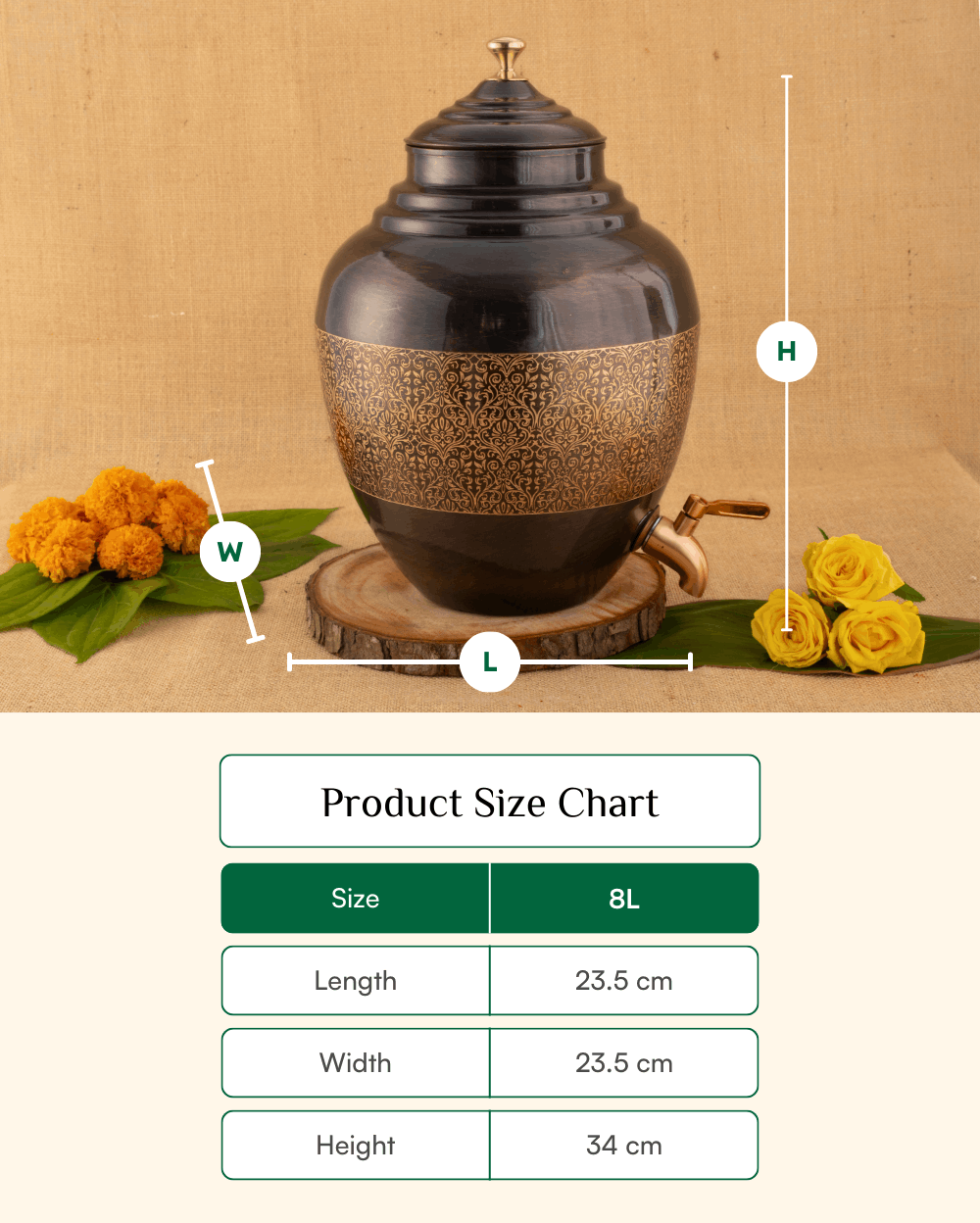 Copper Royal Matka/Waterpot Engraved 8L