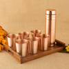 Copper Crest Glass 6 Pcs Set + Premium Bottle 980ml Ltr with Teakwood Tray