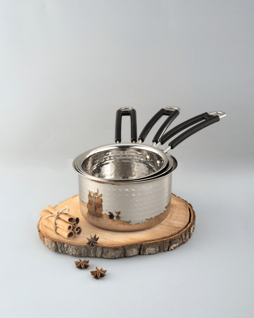 Steel Hefty Saucepan Hammered Set