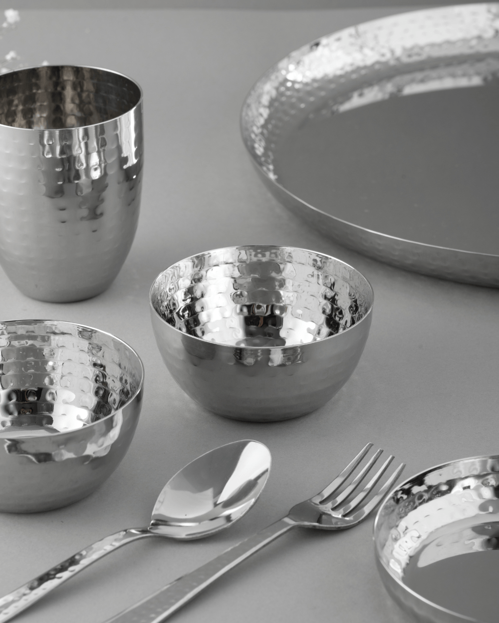 Steel Gleam Hammered Thali/Dinner Set 7 Items