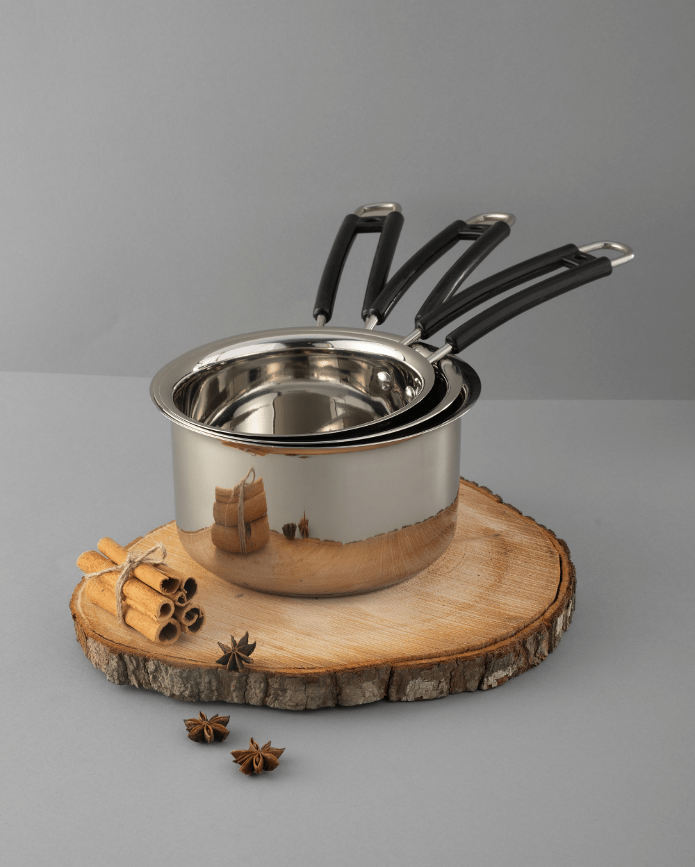 Steel Hefty Sauce Pan Induction Bottom Set of 3