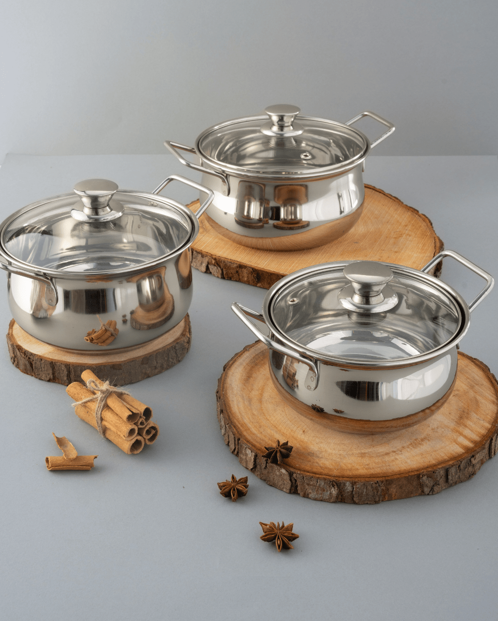 Steel Hefty Serving Handi with Glass Lid Set of 3 