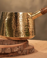 Brass saucepan tincoated with wood handle