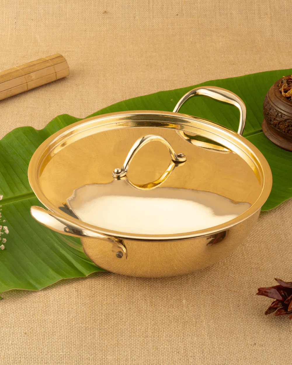 Premium Brass Cookware Combo – Brass Robust Kadai + Brass Robust Saucepan (Tin Coated with Lid)