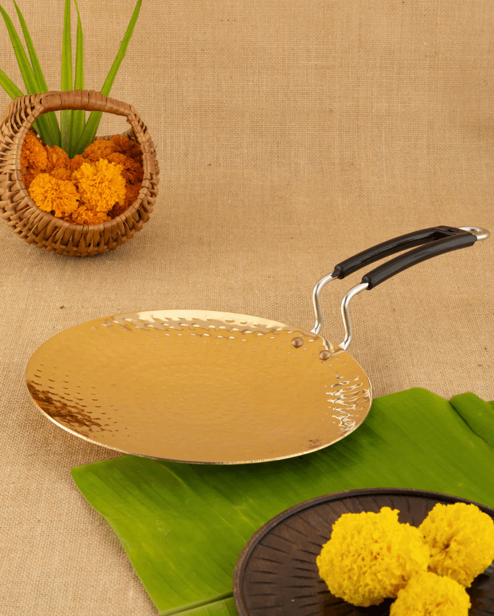 Essential Brass Cookware Combo – Brass Robust Frypan + Brass Premium Hammered Roti Tawa